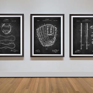 Baseball Print, Set of 3 Patent Prints, Sports Poster, Baseball Fan Gift, Vintage Baseball Art, Downloadable Printable, Bat, Glove, Ball