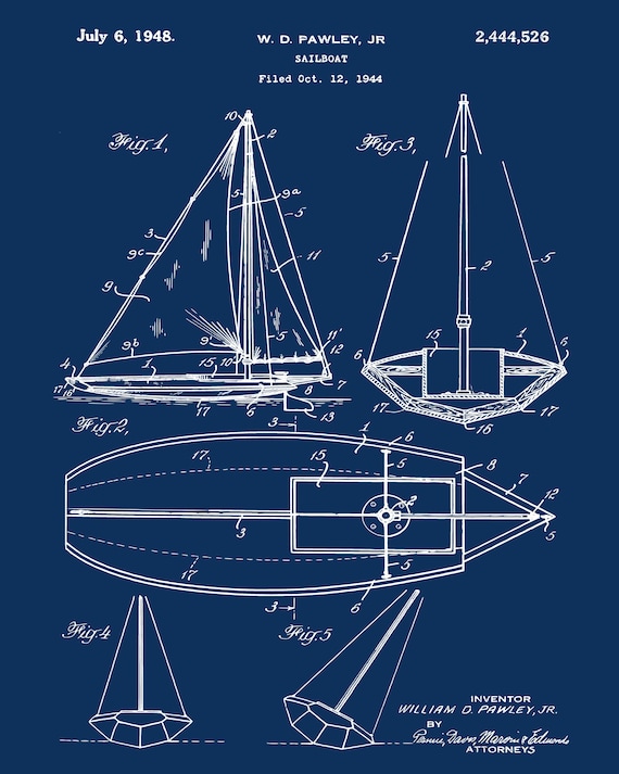 Sailboat Art Downloadable Prints Sailboat Blueprint Poster | Etsy