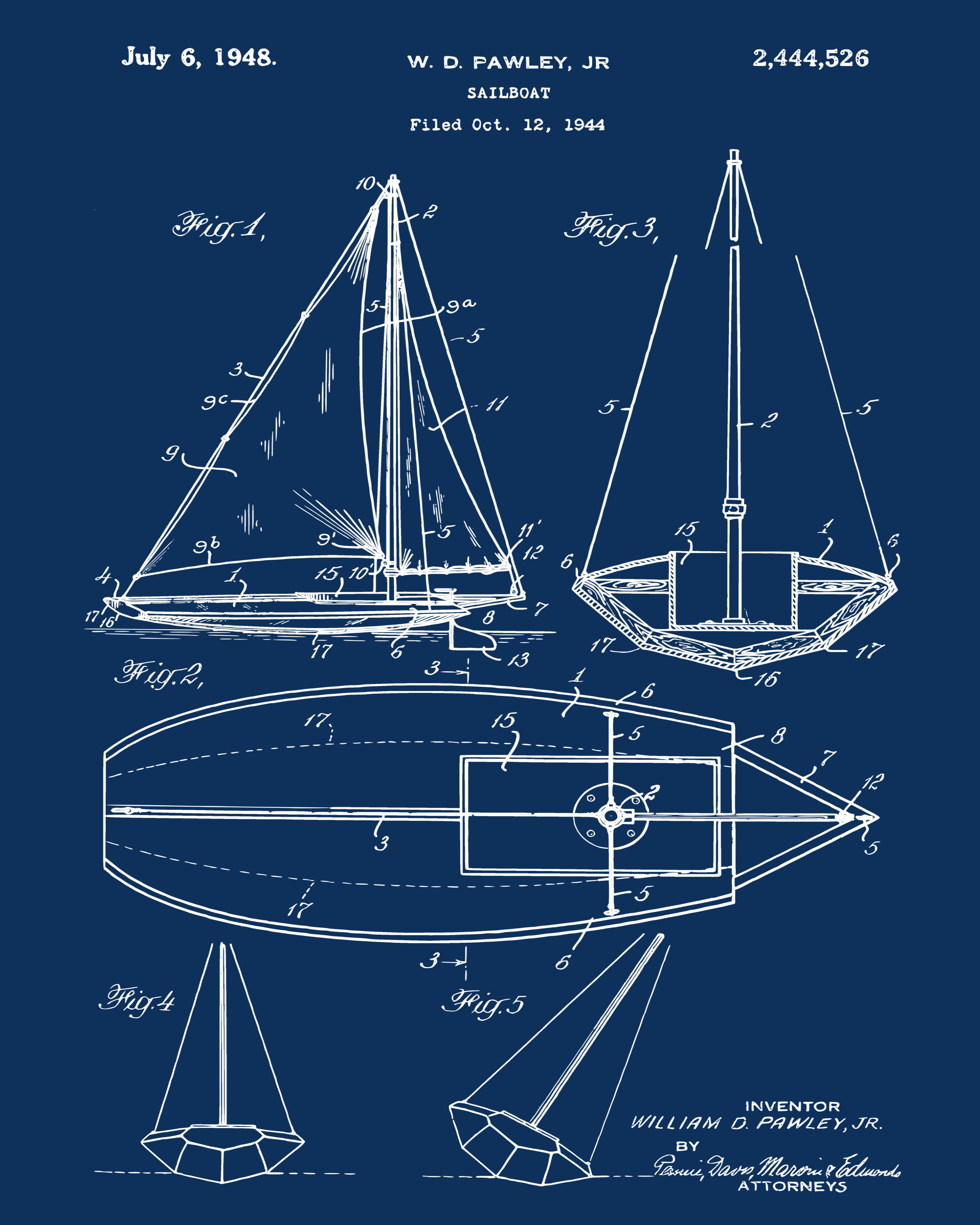 sailboat blueprint art