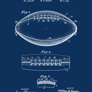 May include: A black and white line drawing of a football patent, showing the design of the football. The patent is titled "FOOTBALL" and is for M. B. REACH. The patent number is 2,182,055 and the date is December 5, 1939.