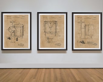 Drum Set Group of Patents, Set of 3 Drum Kit Patent Prints, Drum Drawings, Drum Player, Drum Set Diagram, Blueprint Poster, Instant Download