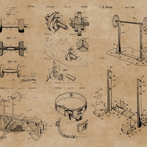 Dumbbell Weightlifting Patent Prints, Blueprint Gym Poster, Gym Equipment Wall Art, Weight Lifting Decor, Weightlifter Body Builder Gift,