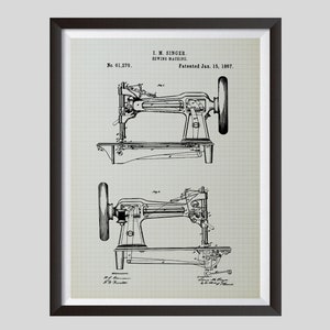 Sewing Machine Vintage Patent Print 1867 Download, Patent Art, Sewing Room Decor, Dressmaker Gift, Tailor Wall Art, Craft Room Poster