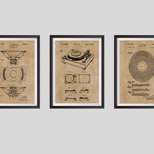 Set van 3, Stereo HI FI Record Player Patent Prints, Blueprint Art, Vinyl Record Draaitafel, Speaker Audio, Musician Gift, Music Room Decor