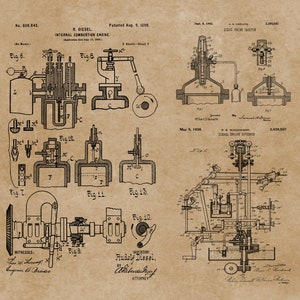 Diesel Truck Engine Patent Blueprint Poster, Diesel Power, Mechanical Engineer, Truck Driver Gifts, Mechanic Garage Wall Art, Downloadable