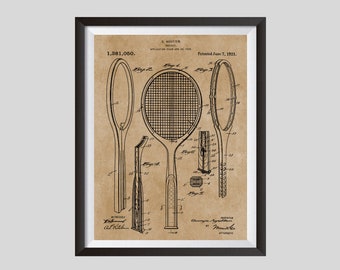 Sports Poster, Tennis Racket 1921, Patent Print,  Tennis Gift, Tennis Player, Coach Gift Idea, Tennis Art Print, Tournament,  Downloadable