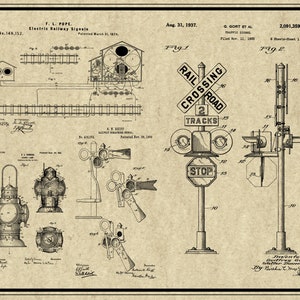 Train Crossing Sign, Railroad Crossing, Patent Prints, Transparent Background, Railroad Art, Blueprint Poster, Instant Download, Crossing