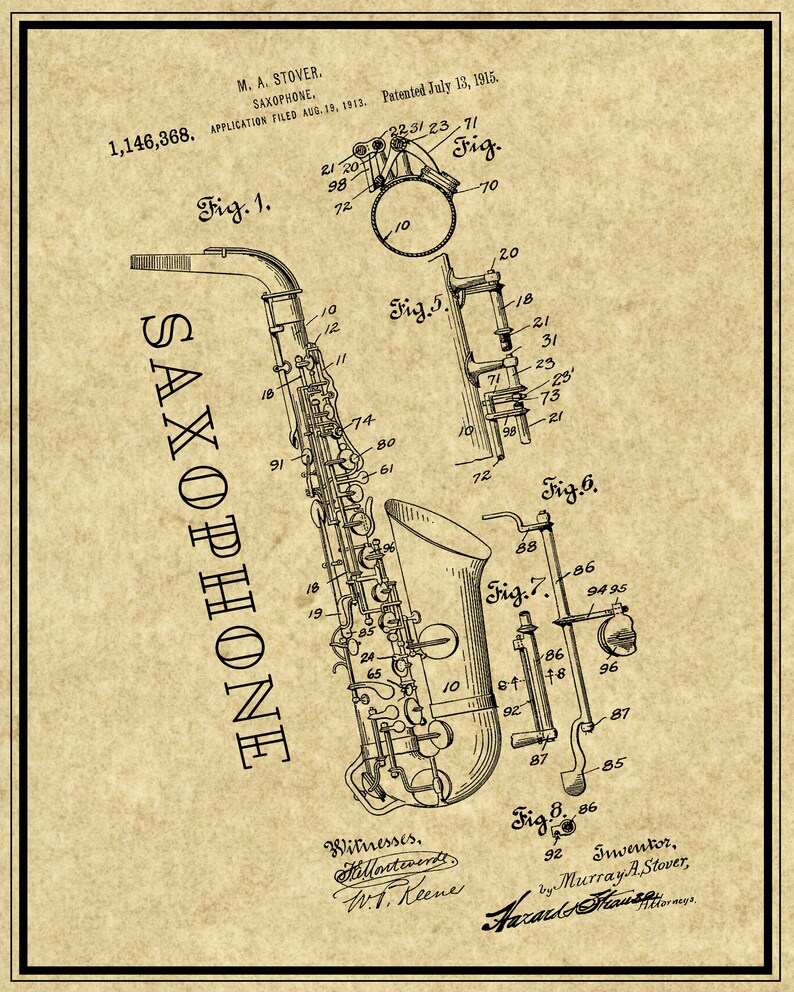 Saxophone Jazz Wall Art Patent Prints Sax Music Poster Etsy
