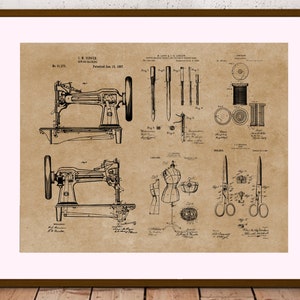 Sewing Room Decor Patent Print Poster, Group of Patents, Dressmaker Gift, Dressmaking Art, Tailor Prints, Sewing Machine, Scissors, Sew