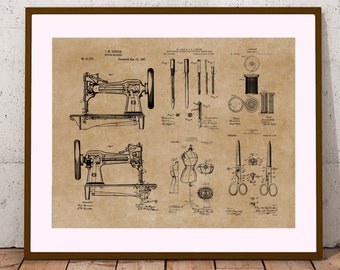 Sewing Room Decor Patent Print Poster, Group of Patents, Dressmaker Gift, Dressmaking Art, Tailor Prints, Sewing Machine, Scissors, Sew