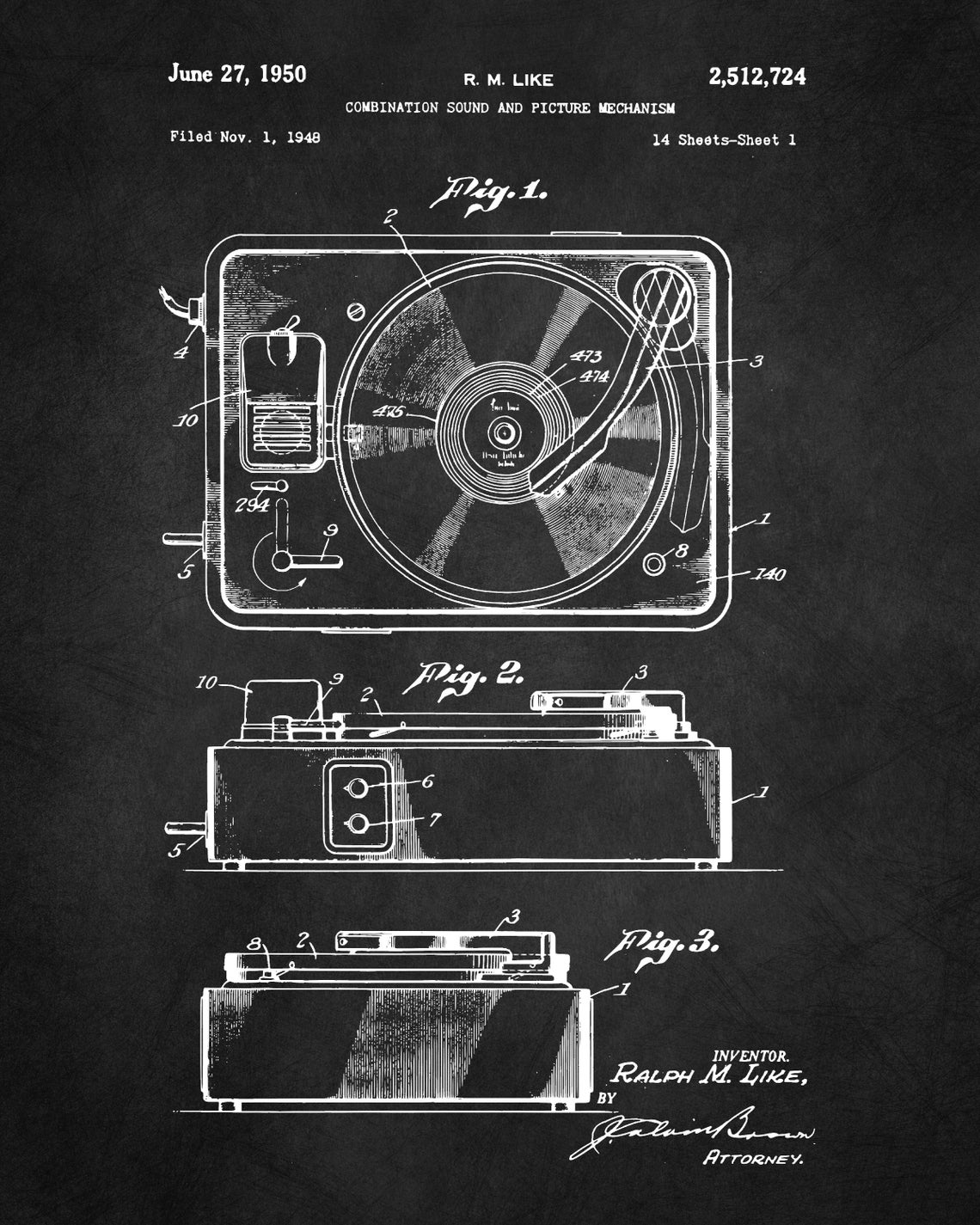 Record Player Patent Blueprint Art HI-FI Poster Musician | Etsy