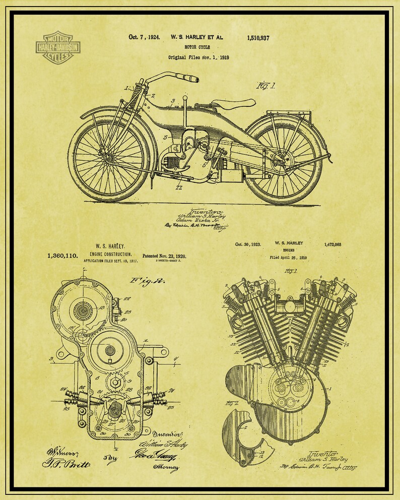 Harley Davidson Patent Print Harley Motorcycle Motorcycle | Etsy
