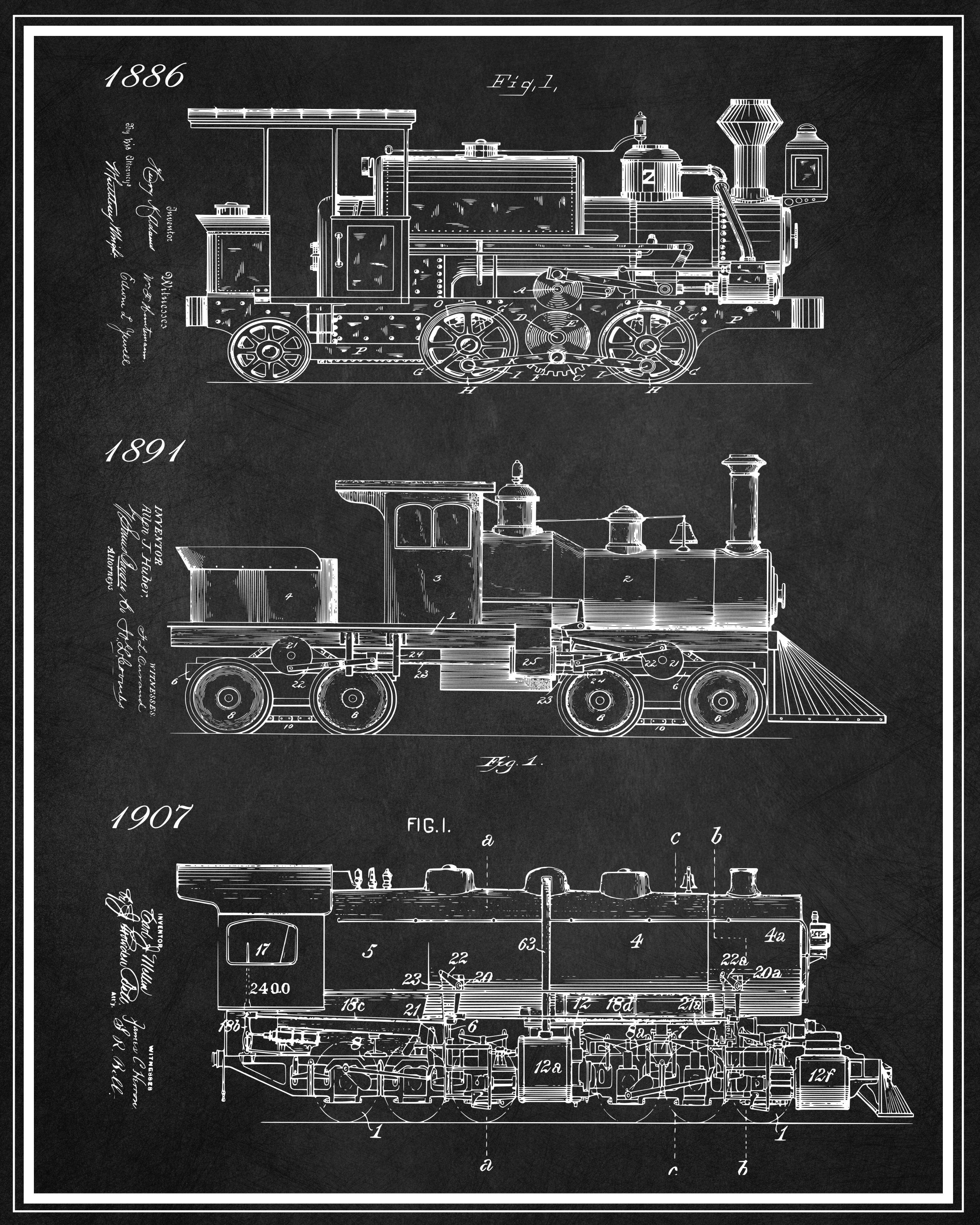 Locomotive Train Art Blueprint Poster Kids Birthday Steam | Etsy