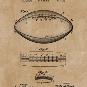 May include: A black and white line drawing of a football design patent. The patent is titled "Football" and is for M. B. Reach. The patent number is 2,182,053 and the date is December 5, 1939. The drawing shows three different views of the football.