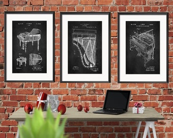 Piano Art Patent Prints, Set de 3, Music Piano Blueprint Poster, Music Wall Art Group of Patents, Musician Gift, Music Download Prints