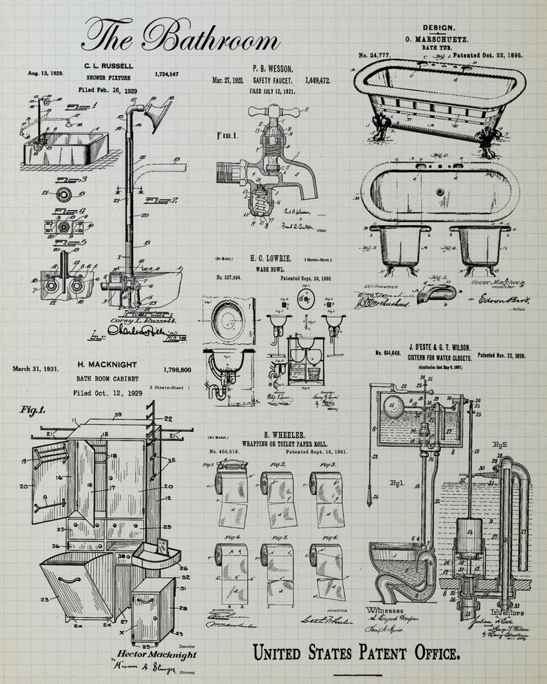 Printable Wall Art Bathroom Patent Prints Blueprints | Etsy