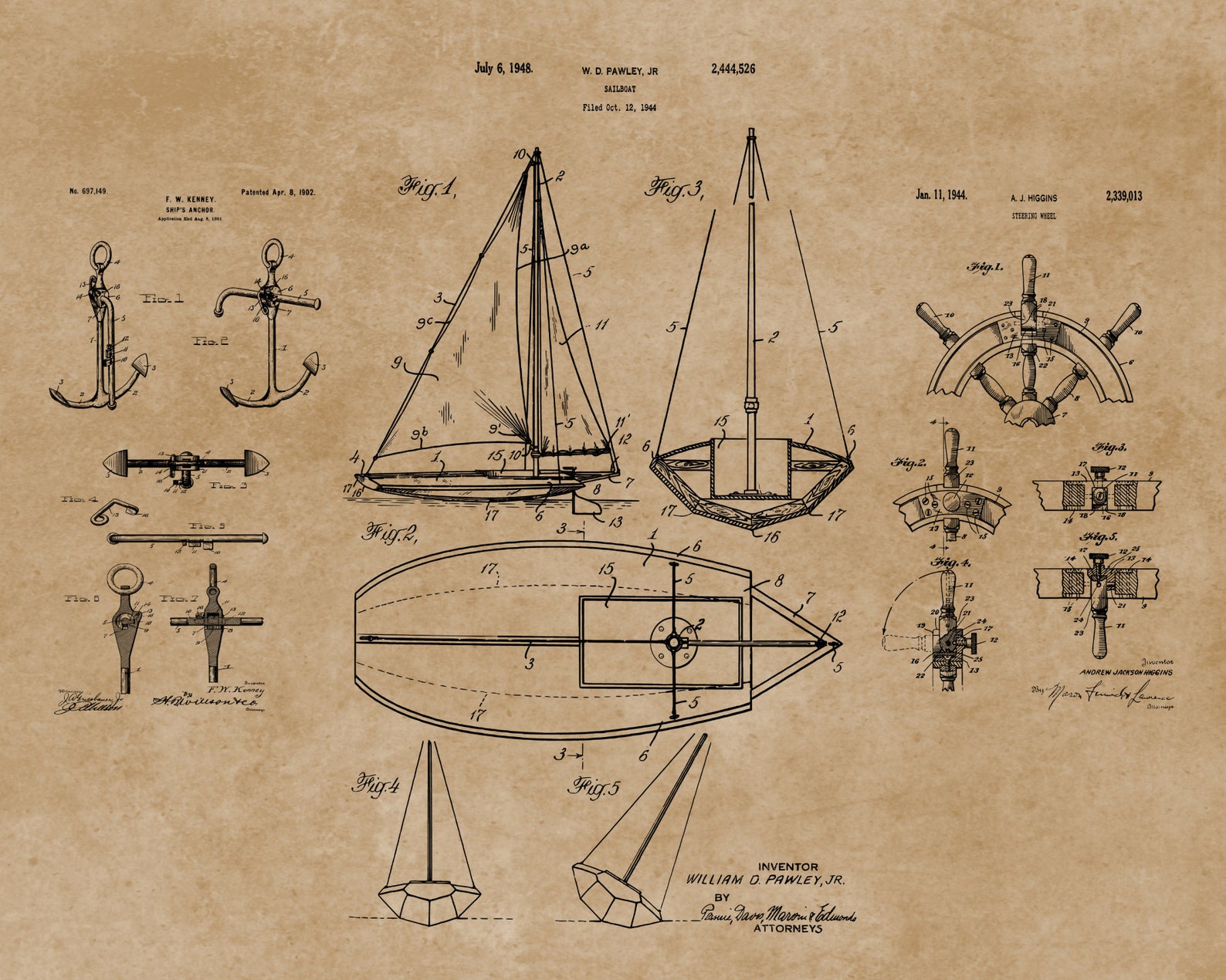Sailboat Art Downloadable Prints Sailboat Blueprint Poster - Etsy
