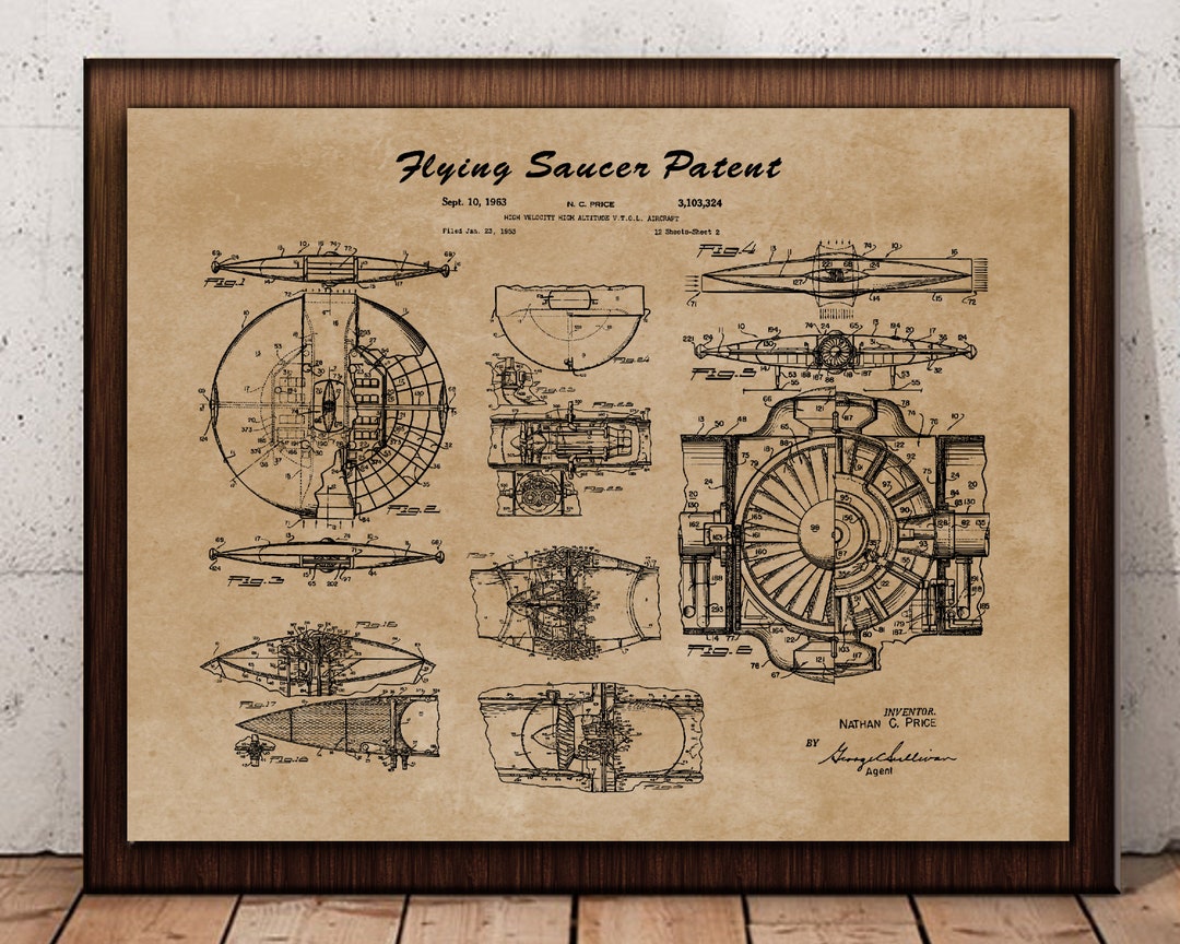 Flying Saucer Patent Prints Blueprint Poster Boys Room Wall Etsy