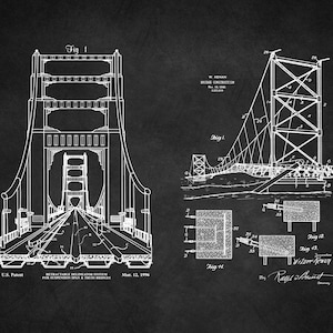 Brug patentposter, cadeau bouwingenieur, ingenieursstudent afstudeercadeaus, downloadbare patentprint, decor slaapzaal kunst aan de muur,