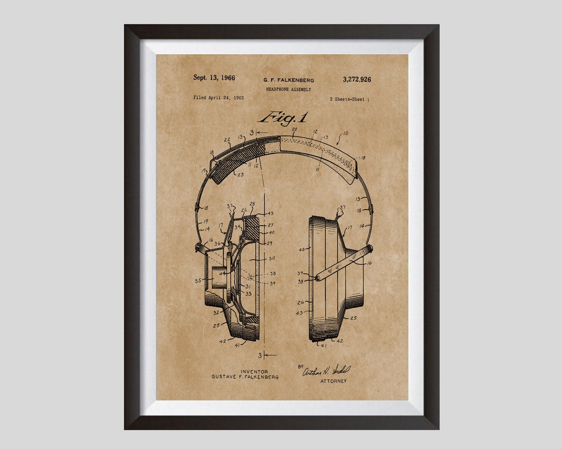 Stereo Headphones Patent Blueprint Art HI-FI Poster Musician | Etsy