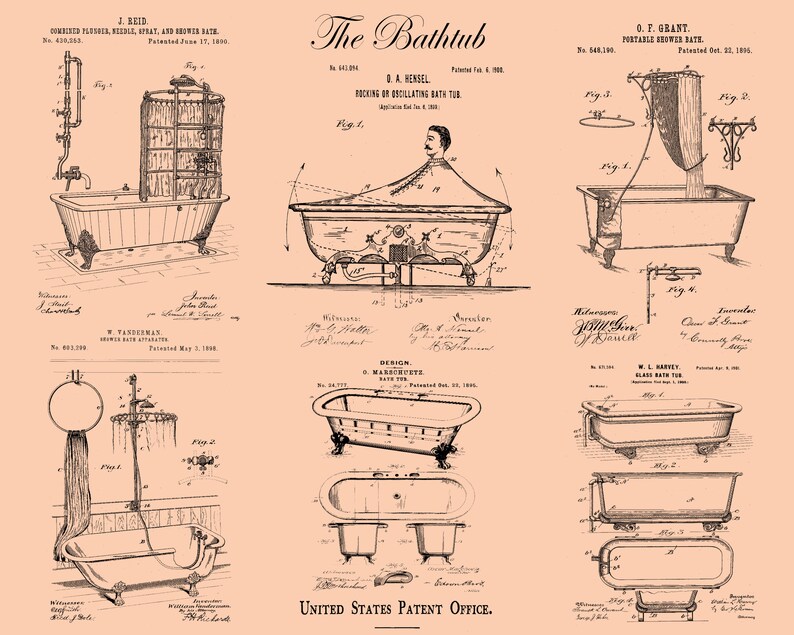 Bathtub Bathroom Printables Patent Design US Patent - Etsy