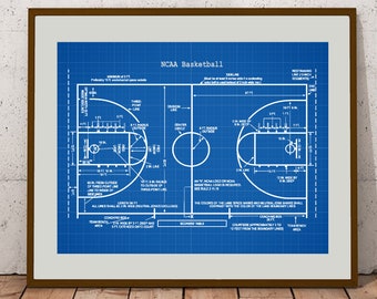 Basketball Court Blueprint Drawing, Basketball Coach Gift, College Basketball Wall Art, Dorm Room Poster, Basketball Mom Printable Decor