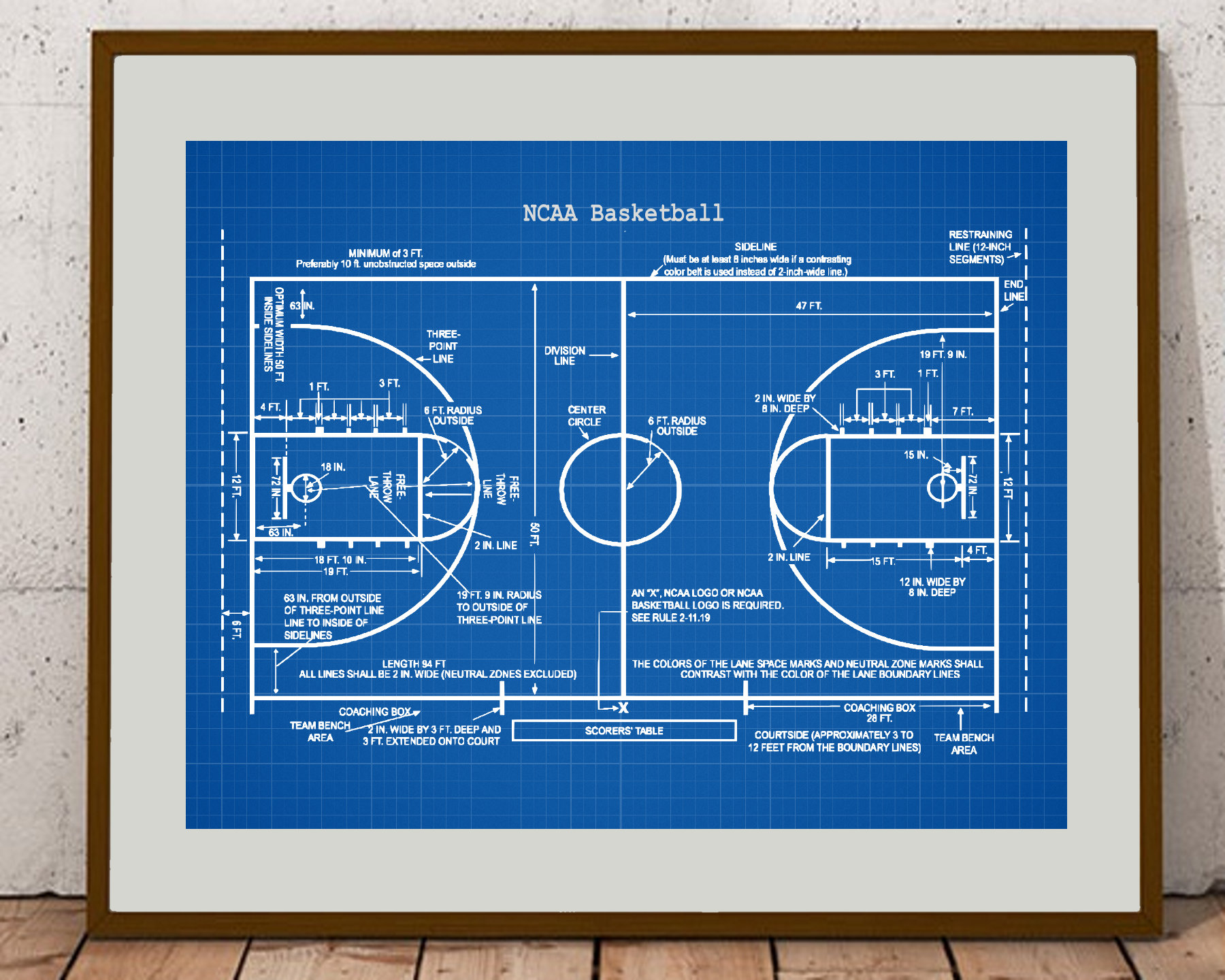 Basketball Court Blueprint Drawing Basketball Coach Gift - Etsy