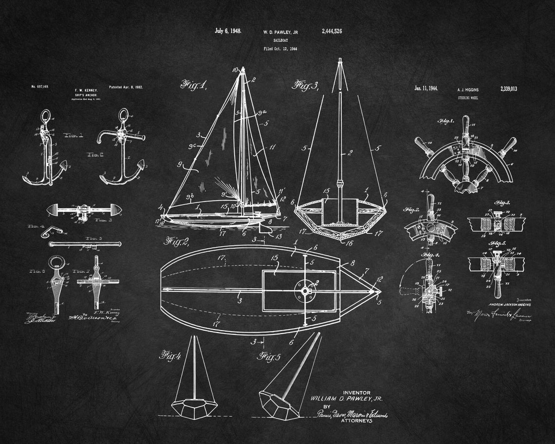 Sailboat Art Downloadable Prints Sailboat Blueprint Poster - Etsy