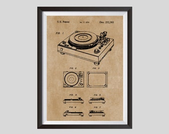 Vinyl Record Player Patent Blueprint Art, HI-FI Poster, Musician Gift, Music Room Decor, LP Record Turntable, Studio Recording, Audio Sound