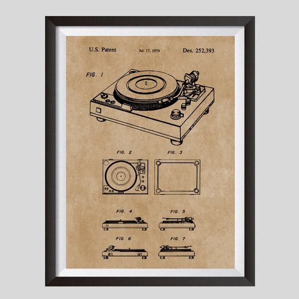 Vinyl Record Player Patent Blueprint Art, HI-FI Poster, Musician Gift, Music Room Decor, LP Record Turntable, Studio Recording, Audio Sound