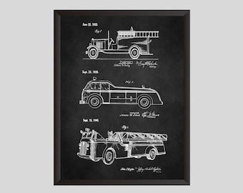 Fire Truck Group of Patents, Blueprint Poster, Firefighter Gift, Fire Engine Patent Collection, Fireman Gift Wall Art