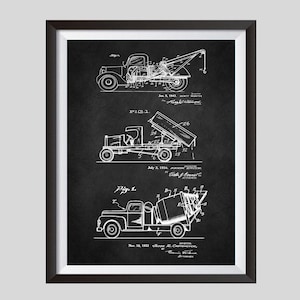 Dump Truck, Tow Truck, Concrete Truck, Patent Downloadable Prints, Construction Blueprint Poster, Trucker Gift, Kids Room Decor, Wall Art