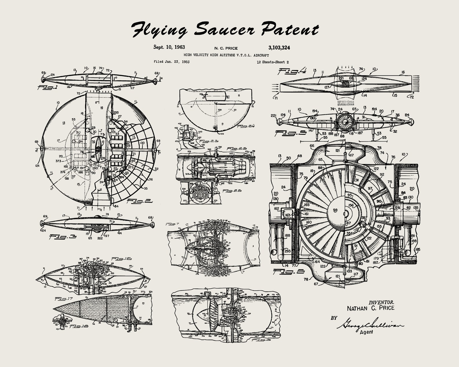 Flying Saucer Patent Prints Blueprint Poster Boys Room Wall Etsy