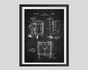 Drum Kit Patent Prints, Drum Set Poster, Drum Art, Percussion Poster, Music Posters, Drummer Wall Art, Blueprint Instant Download, Decor