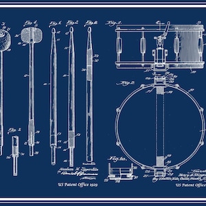 Drumsticks, Snare Drum, Blueprint Poster, Drummer, Drummer Gift, Drum Art, Patent Design, Gift For Drummer, Patent Prints, Percussion, Drums