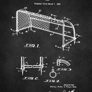 May include: A black and white line drawing of a patent for a goal. The drawing shows a side view of the goal with the text "Fig. 1" below it. The patent number is 2,077,343 and the date is 13 April 1937.