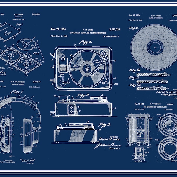 Stereo Equipment, Hi Fi, Blueprint Poster, Stereo, Headphones Art, Patent Design, Speakers, Record Player, Patent Prints, Hi-Fi,Vinyl Record