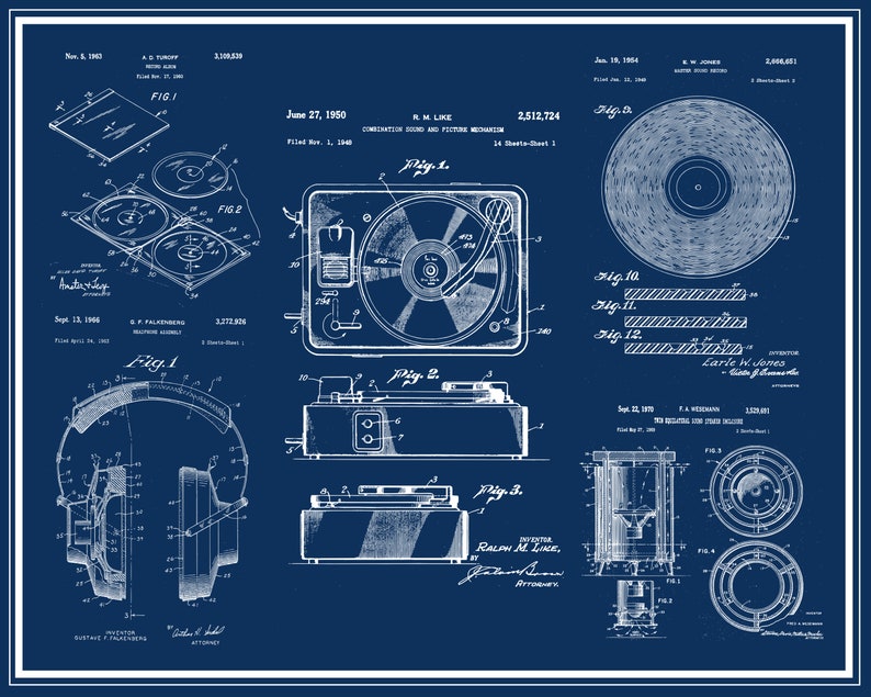 Stereo Equipment, Hi Fi, Blueprint Poster, Stereo, Headphones Art, Patent Design, Speakers, Record Player, Patent Prints, Hi-Fi,Vinyl Record image 1