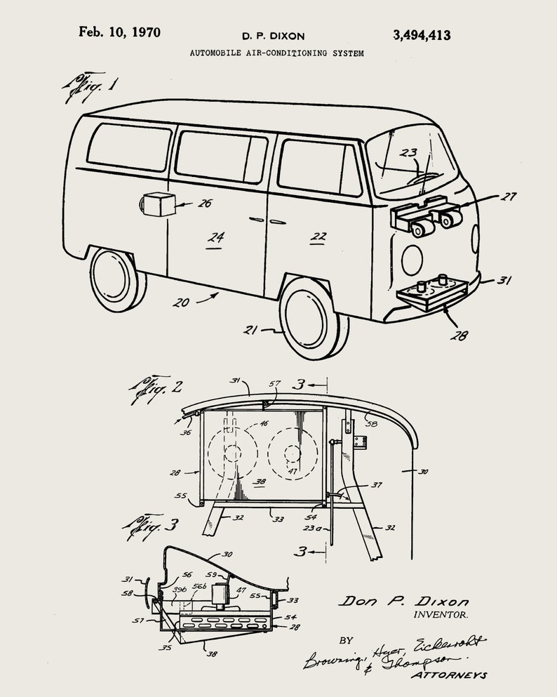 VW Blueprint Wall Art 3 Piece Wall Art Patent Prints VW Bus | Etsy