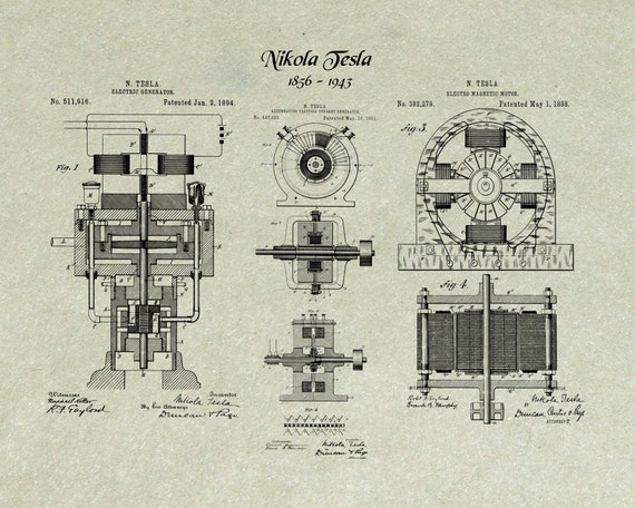 テスラ特許プリント、ニコラ テスラ エンジニアリング発明特許ポスター