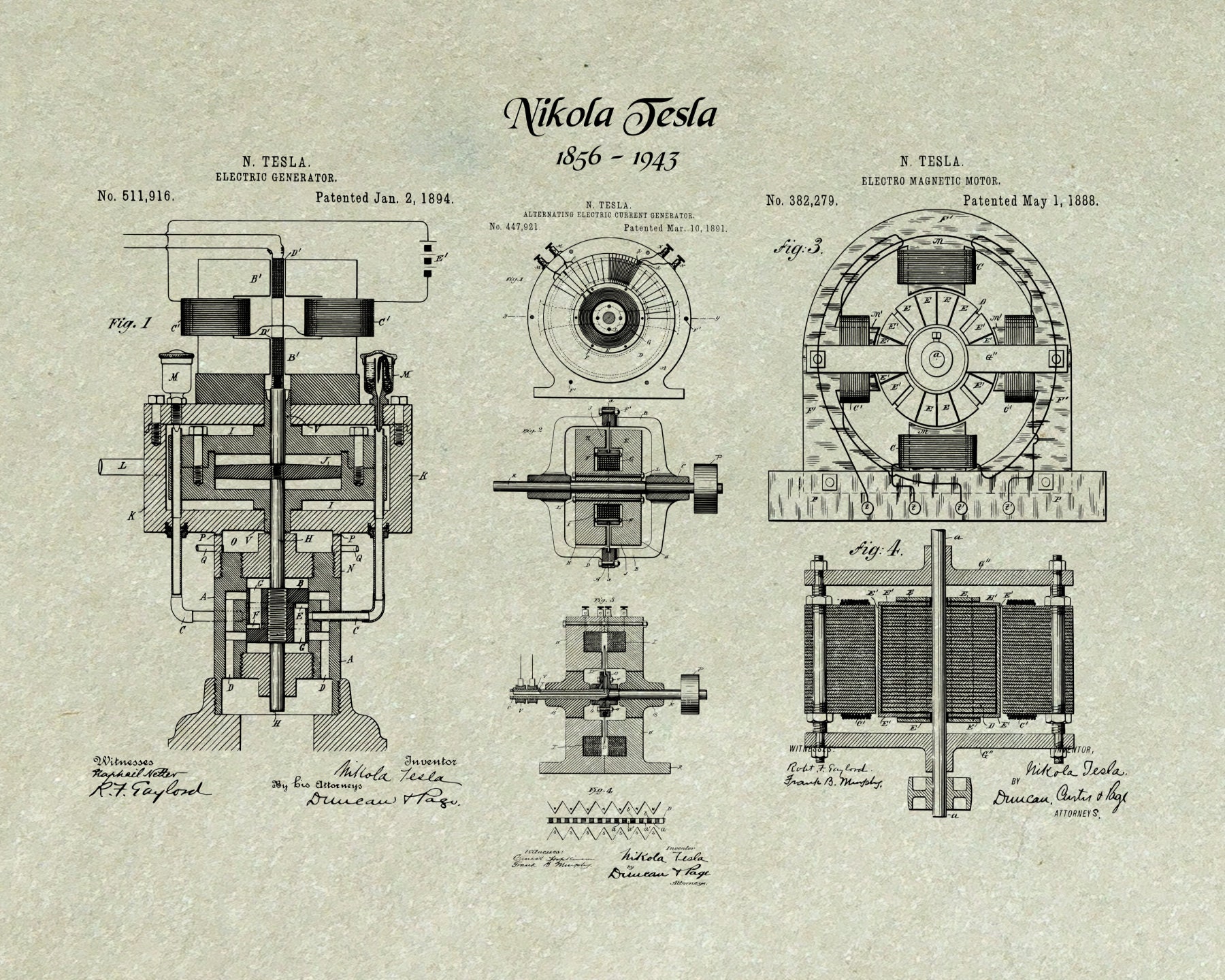 テスラ特許プリント、ニコラ テスラ エンジニアリング発明特許ポスター