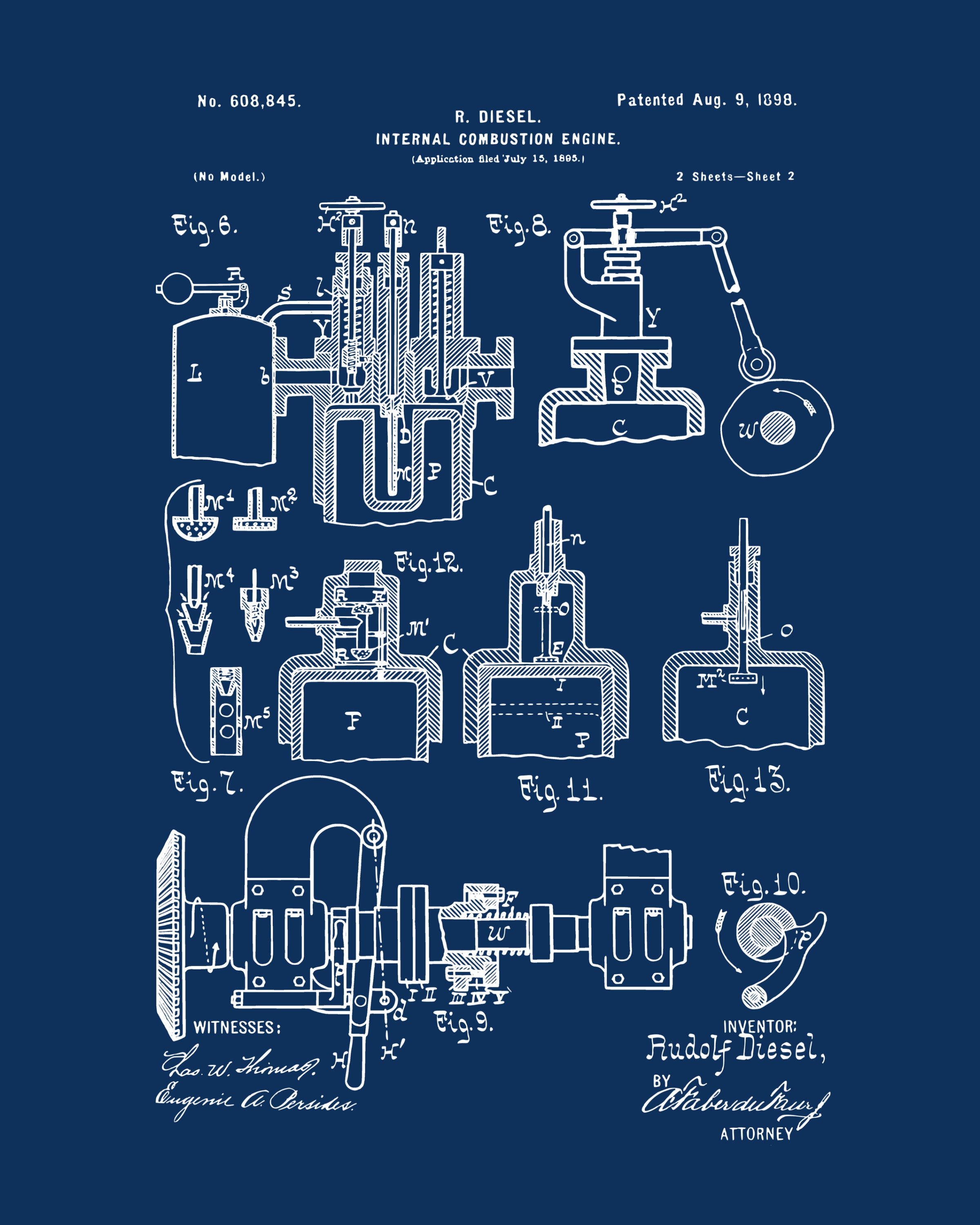 Diesel Truck Engine Blueprint Poster Set of 3: Mechanic Garage Wall Art ...