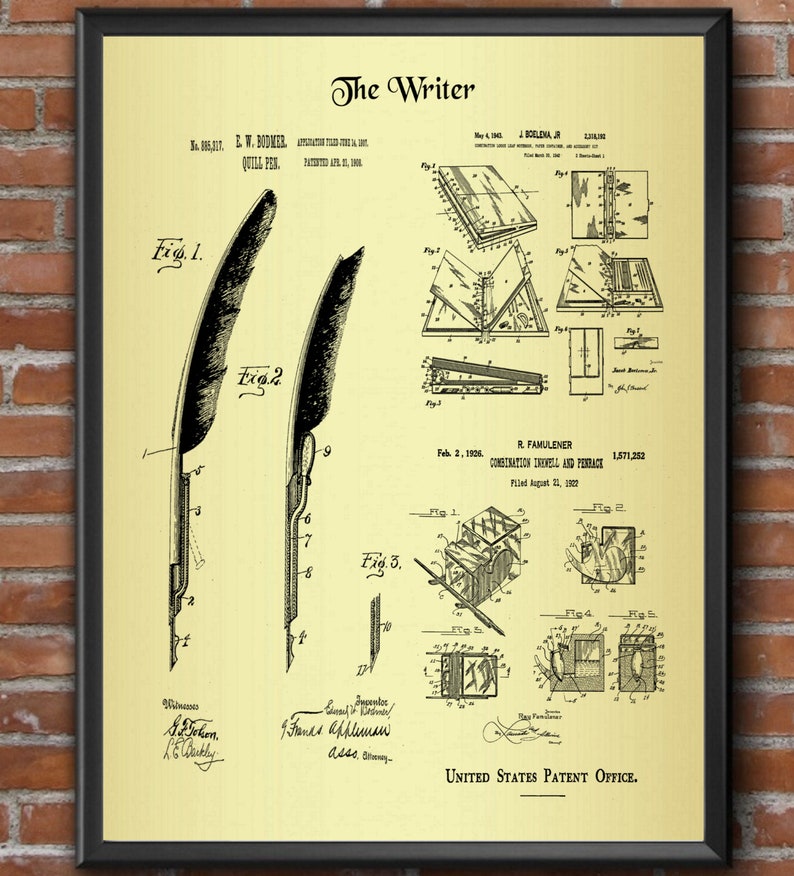 The Writer Writer Wall Art Gift for Writers Patent Design | Etsy