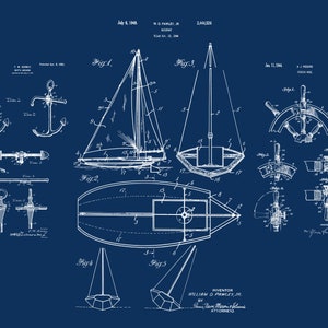 Sailboat Art, Downloadable Prints, Sailboat Blueprint Poster, Patent ...
