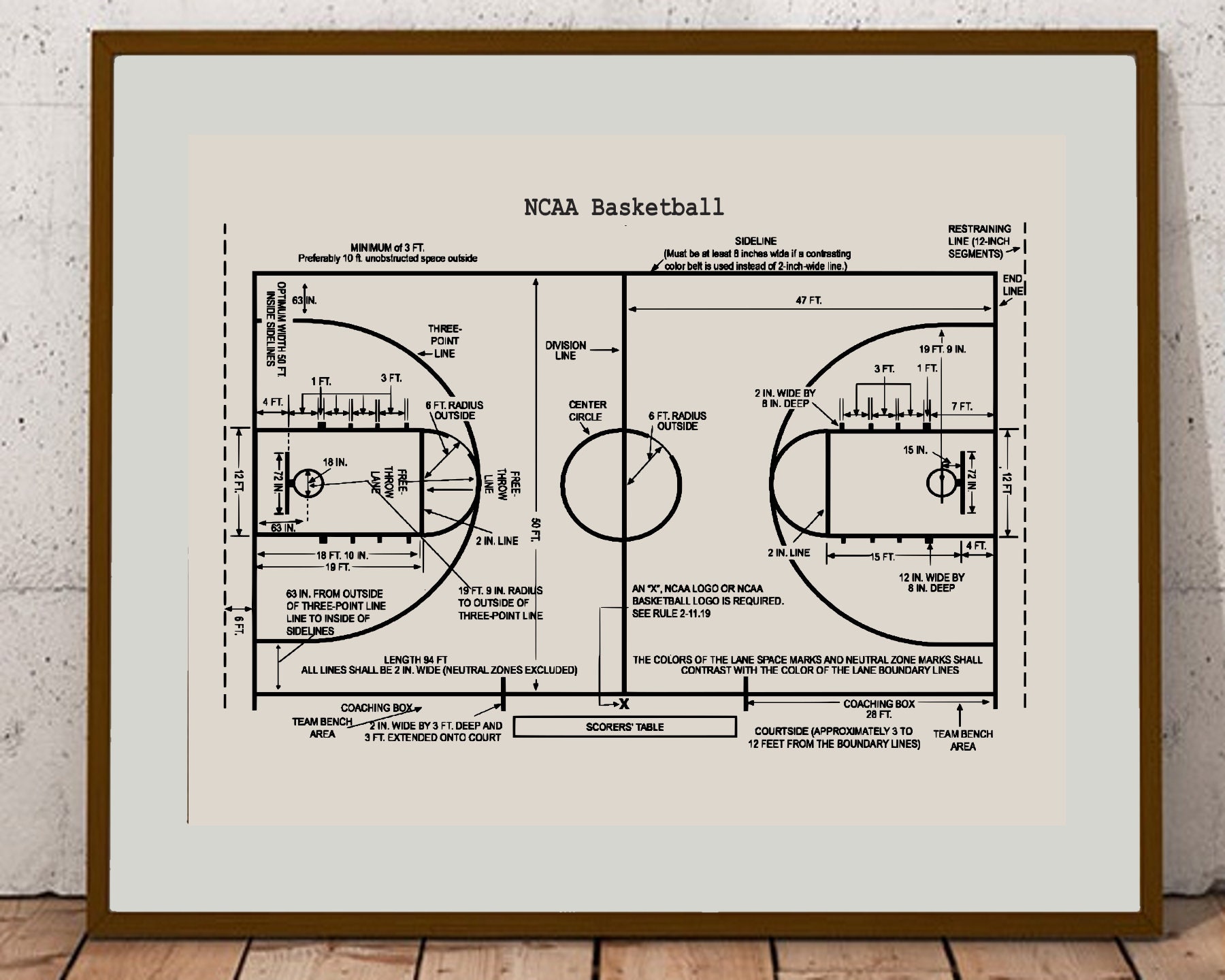Basketball Court Blueprint Drawing Basketball Coach Gift | Etsy