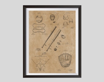 Baseball Print Sports Poster, Downloadable Patent Prints, Baseball Fan Gift, Baseball Wall Art, Boys Room, Man Cave Decor, Printable Art