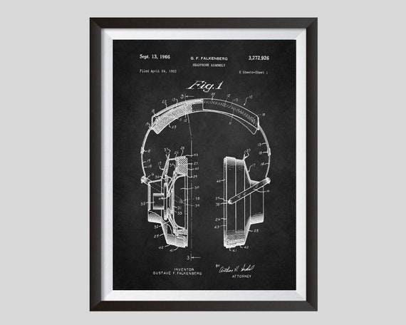 Stereo Headphones Patent Blueprint Art, HI-FI Poster