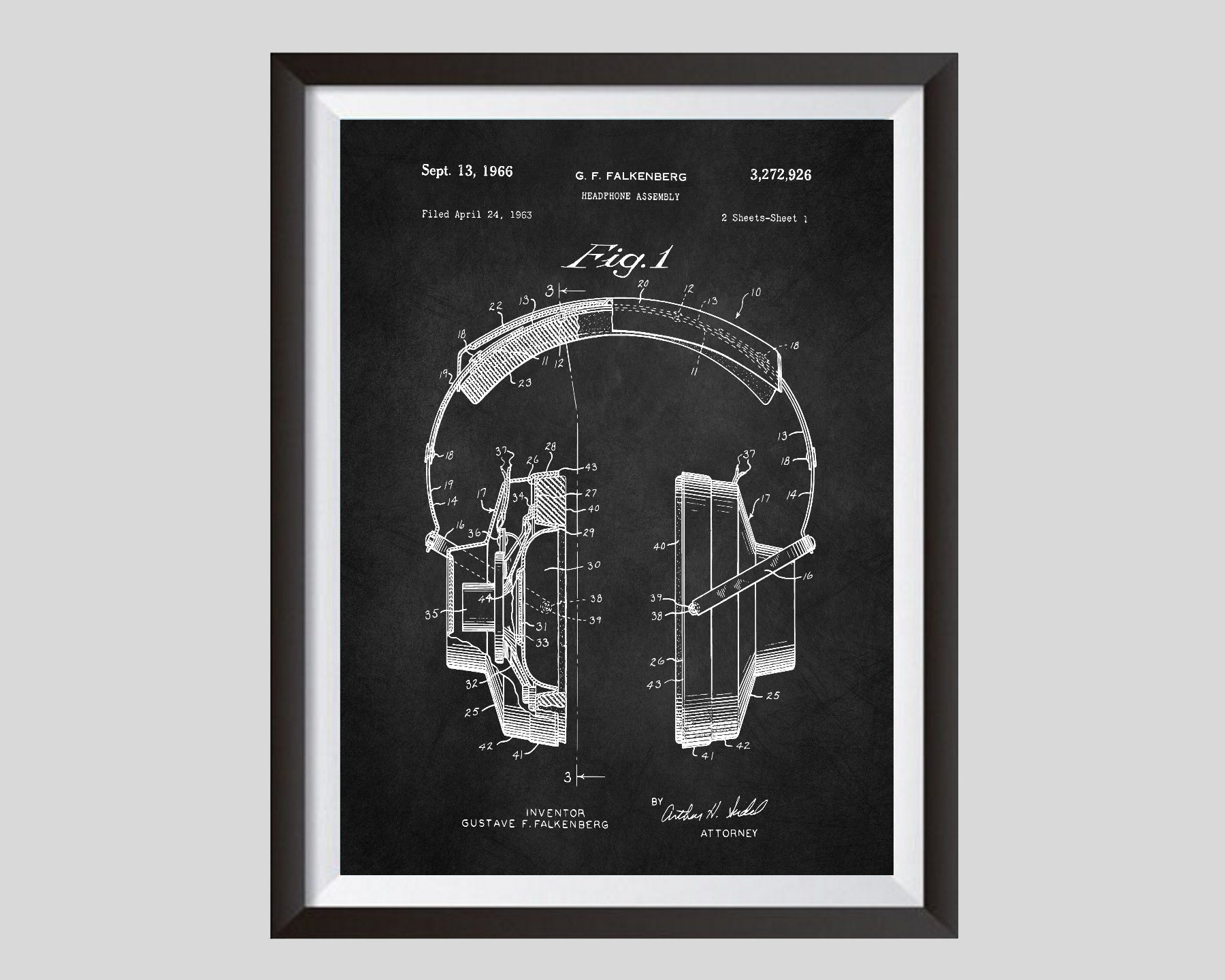 Stereo Headphones Patent Blueprint Art, HI-FI Poster