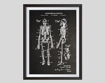 Anatomical Skeleton Patent Print, Medical Student Gift, Anatomy Art, Human Body, Medical Art, Doctor Office Decor, Med Student Graduation