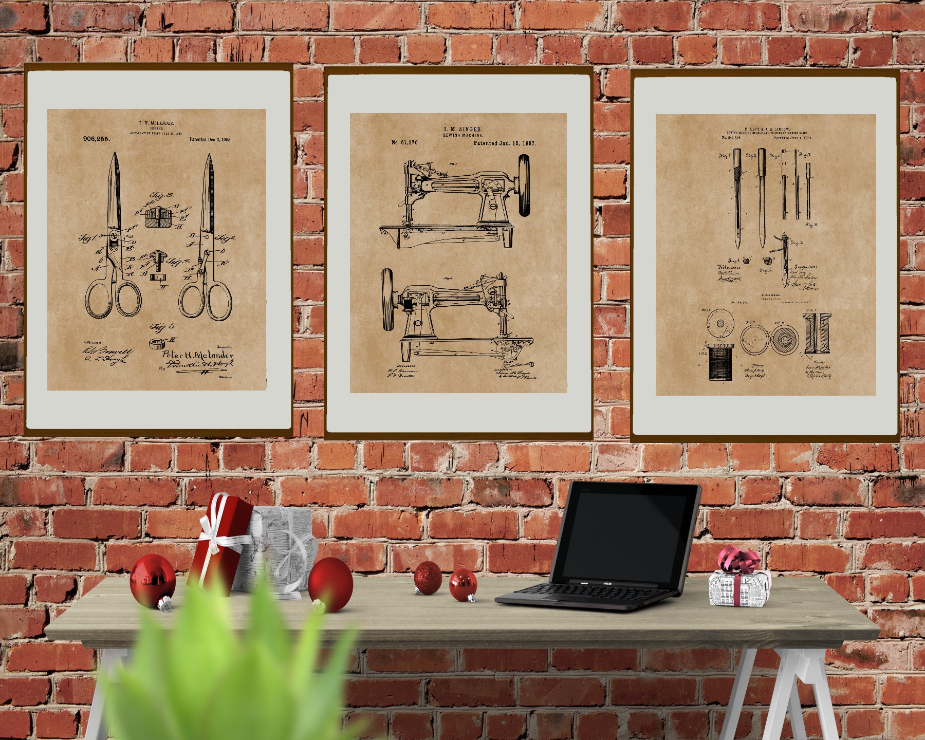 Set of 3 Sewing Machine Dressmaking Patent Prints Sewing Room Etsy